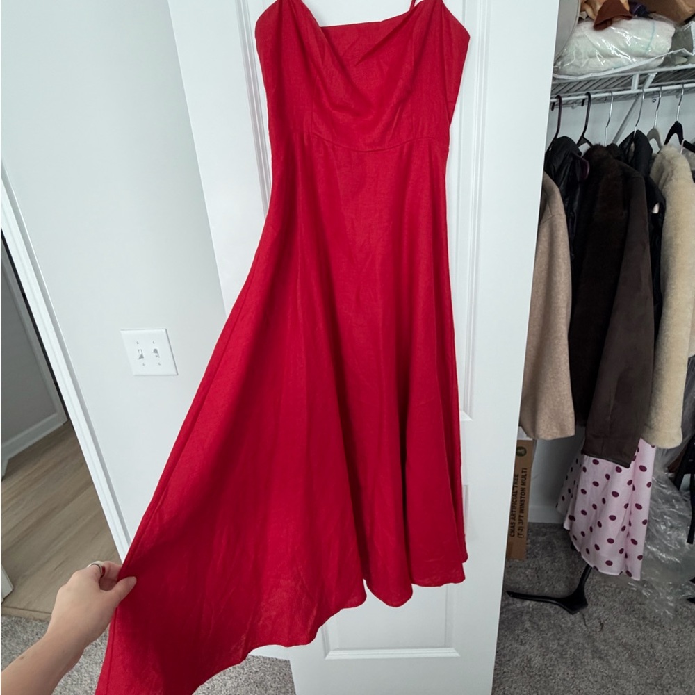 Reformation Red Asymmetrical Spaghetti-Strap Dress